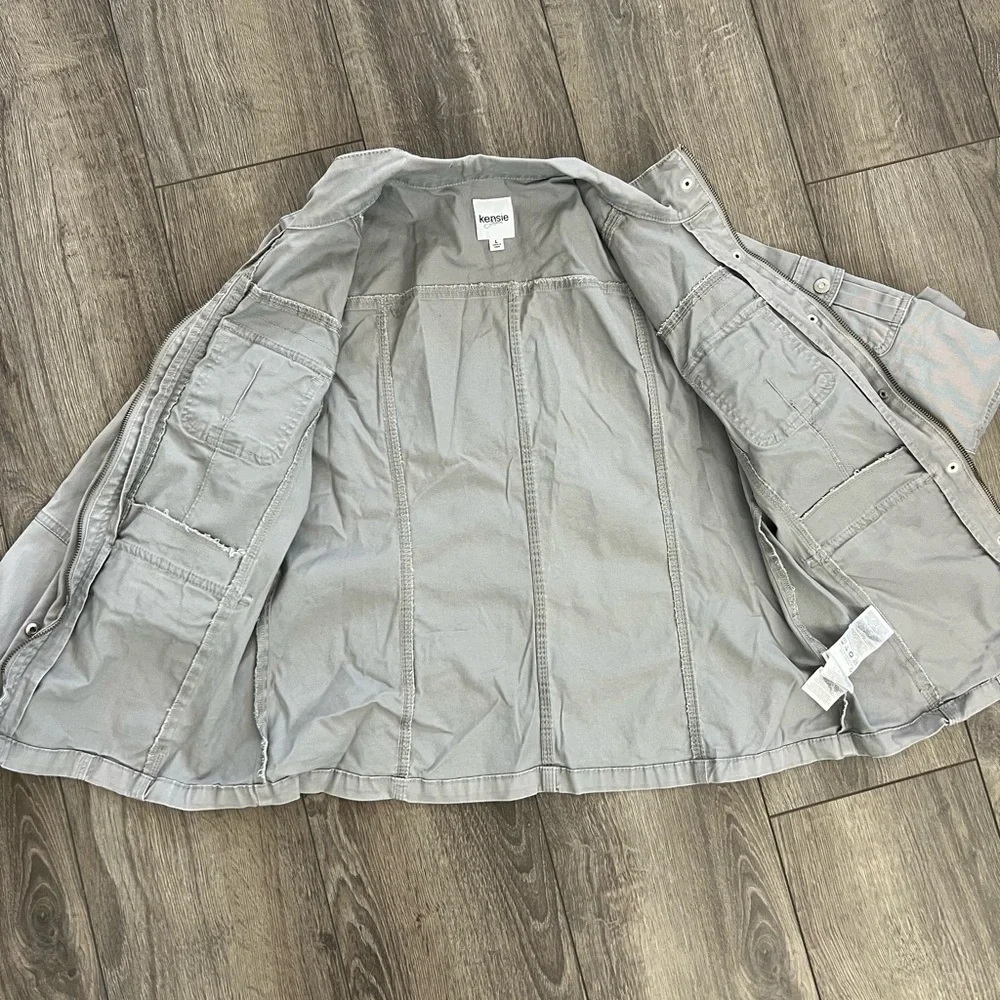 Kensie Jeans Military Utility Jacket Womens Size L Cargo Pockets Zip Front - Picture 12 of 14